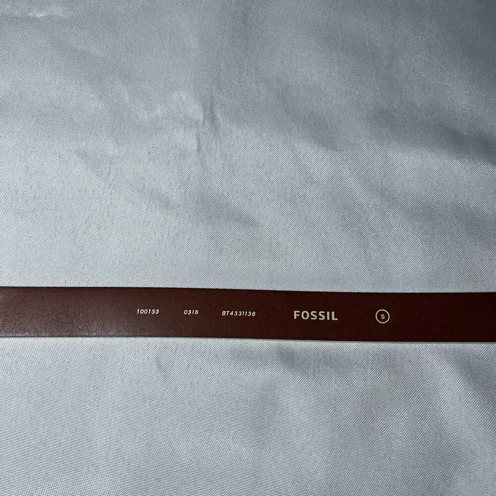 Women's Fossil Belt Cream Blue Stripe w/ Brown Leather Accent Size S EUC